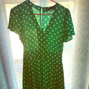 Green and White polka dot romper